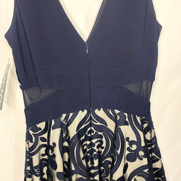 NWT Xscape Short Sleeveless Fit & Flare Illusion-detail dress, Navy, Sz 6 - Picture 6 of 10